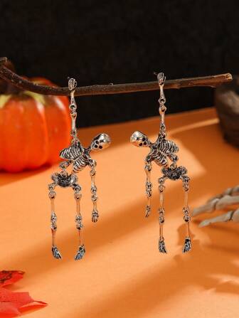 1 对复古哥特式万圣节骷髅耳环朋克街头时尚珠宝