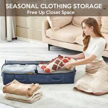 Underbed Drawer 90L Underbed Storage Box With Lid, Foldable Duvets Storage Bag Underbed Box Organizer, Underbed Large Capacity, Dustproof (Blue) - 藍色 - 查看 6