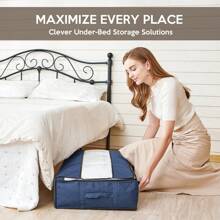 Underbed Drawer 90L Underbed Storage Box With Lid, Foldable Duvets Storage Bag Underbed Box Organizer, Underbed Large Capacity, Dustproof (Blue) - 藍色 - 查看 3
