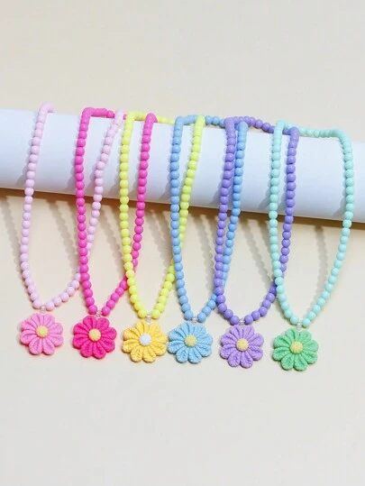 6 件套可爱多色花朵串珠项链，适合女孩、派对和生日礼物