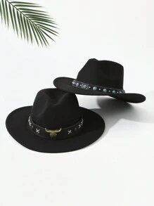 2 件男女通用刺绣牛头装饰波西米亚风牛仔帽，户外休闲沙滩/牛仔/软呢帽，涤纶万圣节 - 多色1 - 查看 31