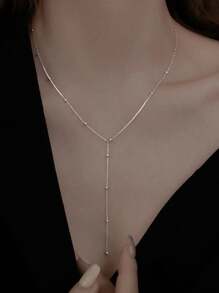 新款简约圆珠长款流苏纯银项链女低胸性感冷艳锁骨链轻奢小众设计