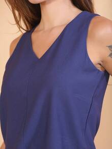 KY FASHION Women's Deep V Neck Tank Top And Shorts Set Custom Made - 寶藍色 - 查看 6