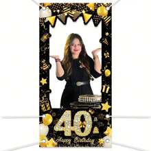 1 件时尚黑金色生日派对相框，35.4 * 7.08 英寸，采用涤纶材料制成，适用于派对装饰，适合生日照片装饰背景 - 黑金色 - 查看 13