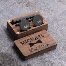 伴郎个性化袖扣、伴郎礼物、个性化袖扣、伴郎袖扣领带夹套装、刻字袖扣、婚礼袖扣、最佳男士礼物、新娘父亲定制袖扣、送给男友的毕业礼物、婚礼礼物、圣诞节礼物、冬季礼物、秋季礼物、节日珍藏、冬季时尚、圣诞礼物、永恒的爱 - 黑色 - 查看 3