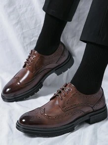 Men's Lace-Up Brogues Formal Dress Shoes, Brown, Wedding Groom Shoes