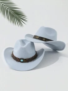 2 szt. Unisex haftowany pasek na głowę bydła wystrój Boho kowboj/kowboj miękki filcowy kapelusz fedora, na zewnątrz, na co dzień, na imprezę, lato, zimę