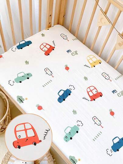 1 peça 130*70cm Capa de colchão para berço de bebê, estampa de desenho animado, respirável e absorvente de umidade, lençol com elástico para todas as estações, amor, dia dos namorados