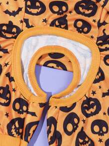 1 Stück Kürbis-, Fledermaus- und Totenkopf-bedruckter Einteiler für Hunde und Katzen, geeignet für drinnen und Outdoor