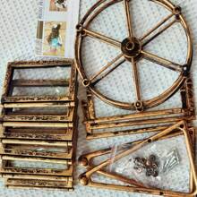 1 pieza Marco de fotos creativo con rueda de la fortuna DIY, requiere montaje, marco de fotos de 4 pulgadas, regalo de cumpleaños, soporte para exhibir fotos para el hogar, la habitación, la oficina, el Día de San Valentín, Año Nuevo, Pascua, patrón de papel aleatorio (material del marco: plástico ABS) - Bronce - Ver 13