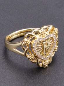 1pc Fashionable Elegant Rose Flower 26 Letters Adjustable Rings, Jewelry Gift