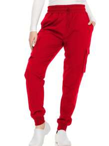 Women's Cargo Scrub Jogger Pants – 4-Way Stretch, Elastic Waist, Multiple Utility Pockets, Wrinkle-Resistant, Workwear For Nurses & Healthcare Professionals - Red - View 1