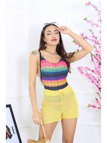 Women's Knitted Beach Cover-Up Shorts Comfortable Summer - 黃色 - 查看 1