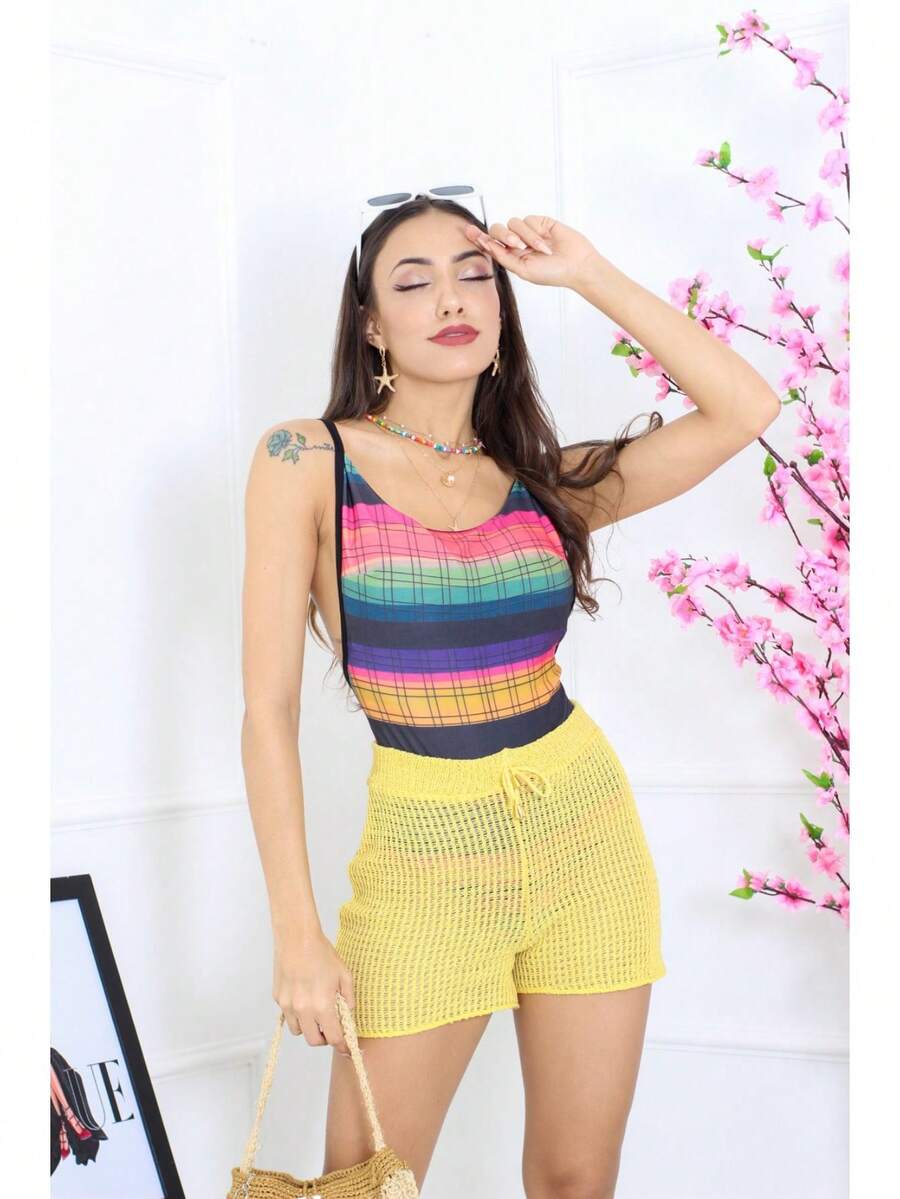 Women's Knitted Beach Cover-Up Shorts Comfortable Summer - 黃色 - 查看 1