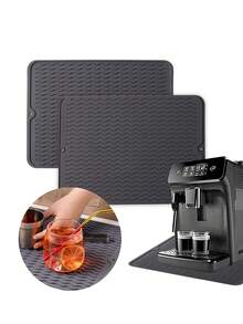 1 tấm thảm thoát nước bằng silicon phong cách Bắc Âu, đế lót ly chịu nhiệt cao, tấm thảm chống trượt bề mặt gợn sóng sáng tạo, thích hợp để làm khô bàn cà phê và trà - Xám - Xem 1
