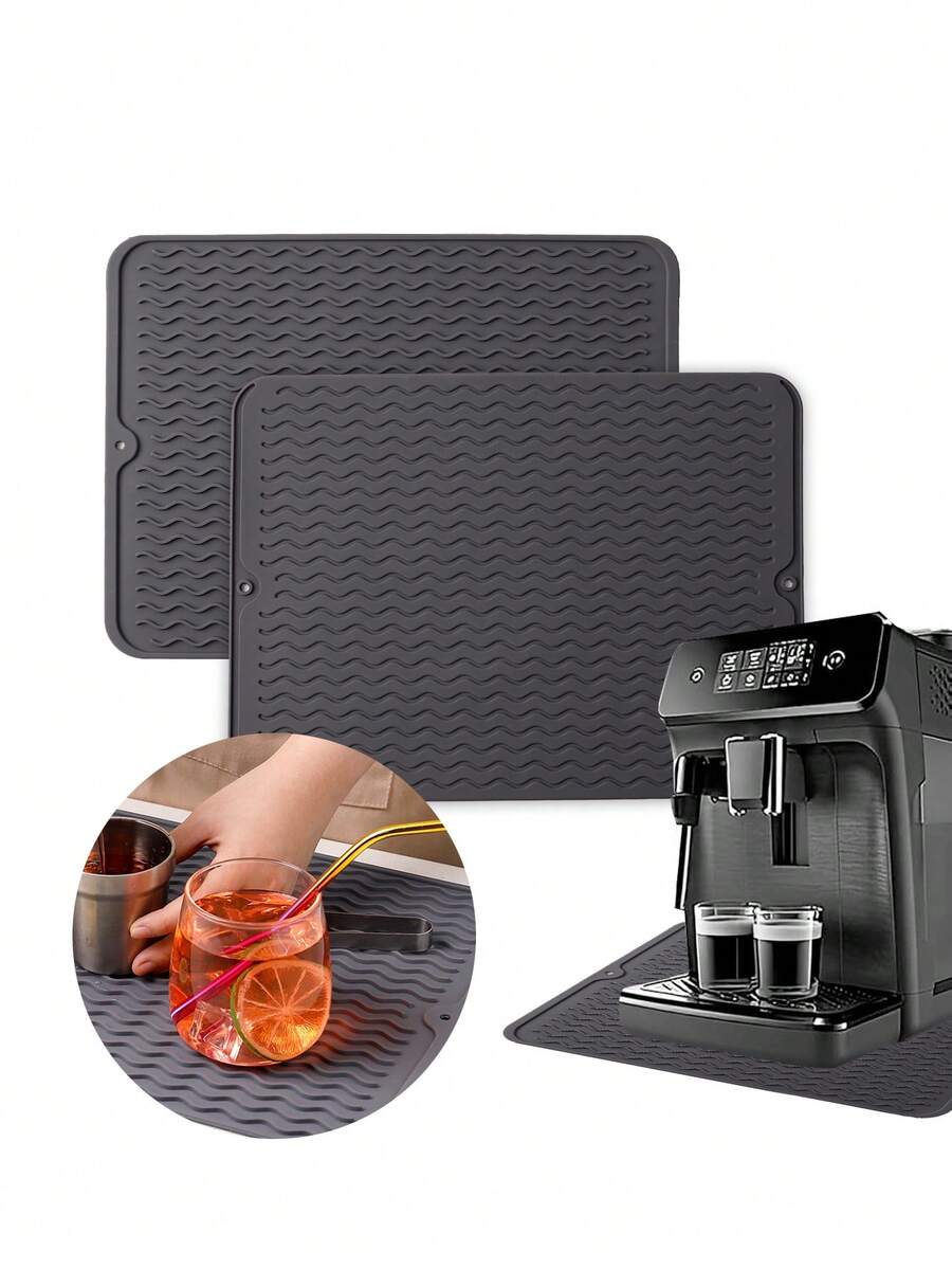 1 tấm thảm thoát nước bằng silicon phong cách Bắc Âu, đế lót ly chịu nhiệt cao, tấm thảm chống trượt bề mặt gợn sóng sáng tạo, thích hợp để làm khô bàn cà phê và trà - Xám - Xem 1