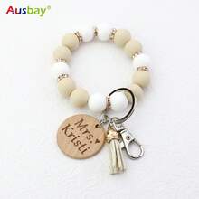 Ausbay Customized Silicone Beaded Wristlet Keychain With Custom Tag Fashion Bag Charm Bag Lanyard Personalized Name Bangle Key Chain Women Or Men Gift - White - View 5