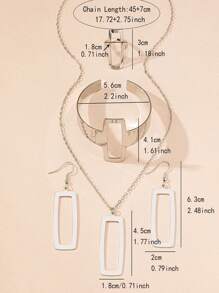 一套 5 件时尚方形吊坠耳环、项链、手链、戒指组合首饰套装，适合女性日常休闲穿着配饰。