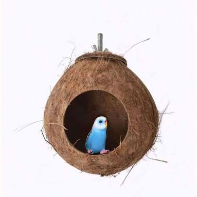 1 pieza Casita de pájaros de 3,5/6,3 pulgadas de cáscara de coco natural, estampado de rayas de tigre, para loros y mascotas pequeñas, cálida, resistente para masticar, nido escondite