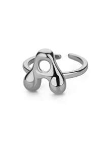 1pc 26 Letter Thick Band Ring, Unisex Smooth Stainless Steel Letter Ring, European & American Style Finger Jewelry Accessory - Silver - View 18