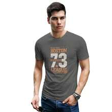 Men's T-Shirt 100% Premium Cotton Casual Boston Print High Definition - Màu xám đen - Xem 3