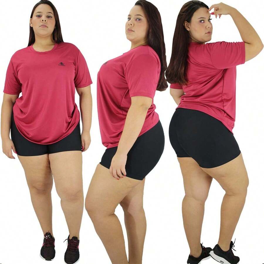 Women's Plus Size Gym Dry Fit T-Shirt - 酒紅色 - 查看 1