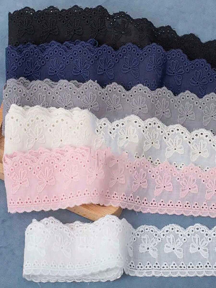 1yd Colorful Embroidered Lace Trim With Bow Decoration, 4cm Width