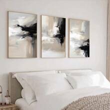 3 carteles retro abstractos modernos, pinturas decorativas de arte simple en negro y beige para decoración del hogar, sala de estar, dormitorio, fondo de sofá, sin marco