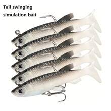 1pc/5pcs Realistic Soft Fishing Lures With Hook, Wiggle Tail Baits, Lifelike Bionic Fishing Fake Bait, Suitable For Freshwater And Saltwater Fishing Gear, Fishing Accessories
