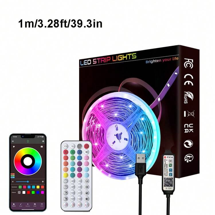 3ft To 50ft RGB LED Strip Lights With 44-Key Remote Control, LED Strip Lights With Music Sync And Color Changing Function, Dimmable, Cuttable, Easy Installation, Suitable For Living Room, Bedroom, Entertainment Room, Kids Room Decor, Holiday Atmosphere Lighting And Halloween Decoration - Multicolor - View 13