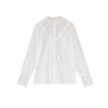 Women's Long Sleeve Lace Sheer Blouse Chinese Collar - 黑色 - 查看 2
