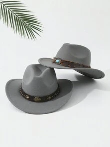 2 szt. Unisex haftowany pasek na głowę bydła wystrój Boho kowboj/kowboj miękki filcowy kapelusz fedora, na zewnątrz, na co dzień, na imprezę, lato, zimę