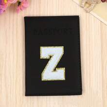 Chic Personalized Passport Holder For Women & Teens - Initial PU Leather Wallet With 26 Letter Patches, Stylish Travel Card Case, Perfect Unique Gift For Her, Enhance Your Jetset Style Travel Essentials School Back To School School Supplies Holiday Holiday Essentials Vacation Accessories Passport Cover - Black - View 16