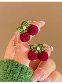 1个天鹅绒樱桃发爪夹，适合女性，可用于刘海或侧边半扎发造型，优雅的发夹，情人节礼物，发夹，发卡，发夹，发饰 ... - 酒紅色 - 查看 5