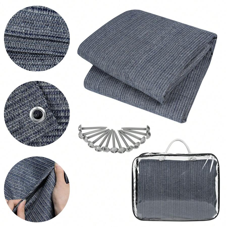 YUENFONG Awning Carpet, Outdoor Camping Mat, Carpet For Tent, Mobile Home Made Of HDPE, Waterproof Tent Tarpaulin With Eyelets (2.5x3m, 2.5x4m, 2.5x5m, 3x3m, 3x4m, 3x5m, 3x6m, 4x5m, 4x6m) - 灰藍色-3*5m - 查看 1