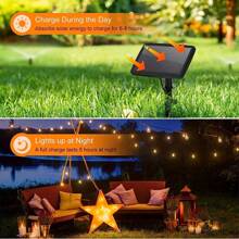 50/100FT S14 Solar Outdoor String Lights, 2700K Warm White Patio Lights, IP44 Waterproof, 12+1/24+1 Shatterproof Bulbs, E12 Bases Bulbs Replaceable, Dimmable Outside Edison Hanging Light, Suitable For Gardens, Backyard, Roof, Cafes, Campsites, Room Decoration, Home Decoration. - 2700K 暖白光 - 查看 3