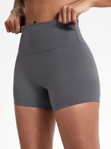 1 Pc Yoga Sport Bottoms Outdoor Workout Running Gym Training Shorts High Waisted Breathable Cycling Shorts - Grey - View 3