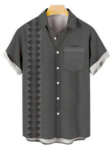 Áo sơ mi nam tay ngắn cỡ lớn in kỹ thuật số thời trang mùa hè mới, kiểu Hawaii, thoáng mát, chất liệu thoáng khí. - Xám - Xem 4