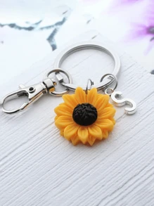 向日葵首字母钥匙扣、个性化向日葵吊坠钥匙扣、向日葵礼物、园艺礼物、自然、向日葵配饰、雏菊花礼物汽车配饰包饰学校字母可爱哥特 Y2k - 黃色 - 查看 2