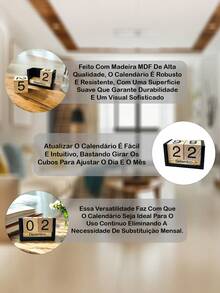 Dresser Calendar Standing Desk Decoration Cube Dates Wood Modern Design Home Decor - 鏽棕色 - 查看 2