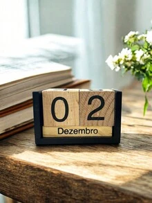 Dresser Calendar Standing Desk Decoration Cube Dates Wood Modern Design Home Decor - 鏽棕色 - 查看 4