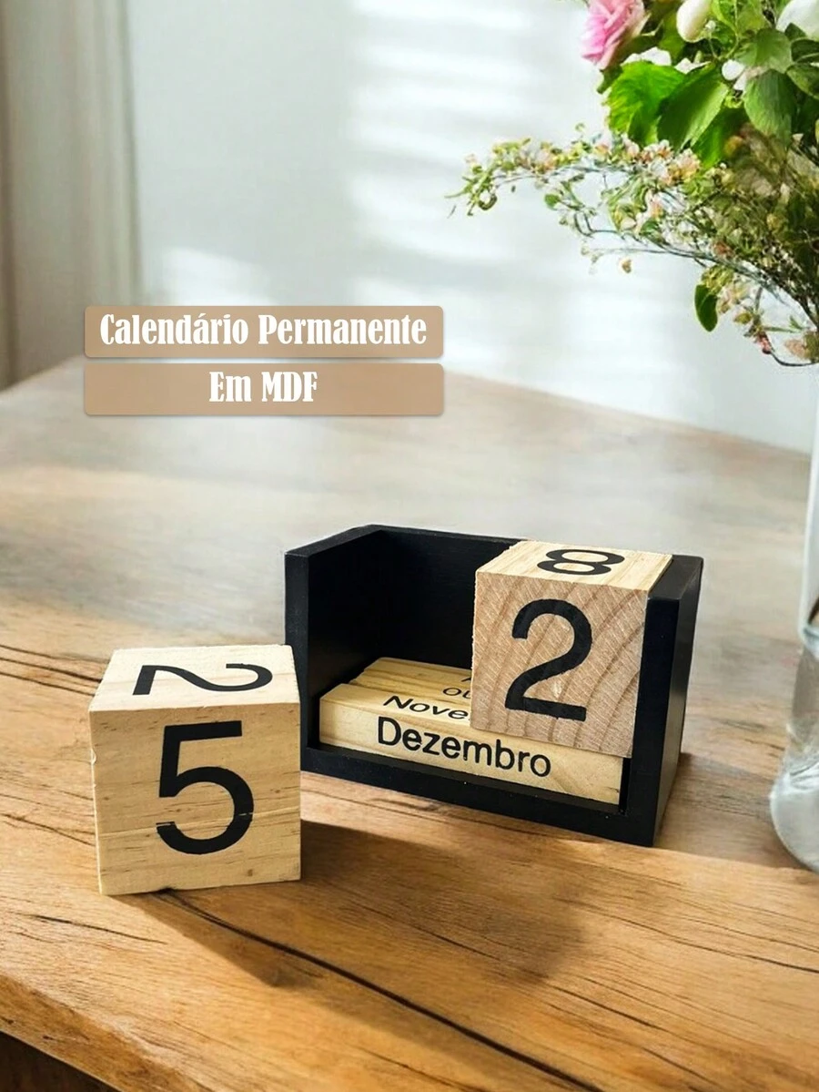 Dresser Calendar Standing Desk Decoration Cube Dates Wood Modern Design Home Decor - 鏽棕色 - 查看 1