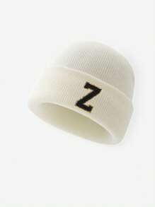 1pc Kids 26 Alphabet Knitted Beanie Hat, Fashionable Brimless Cap For Boys And Girls Winter Warmth Styling