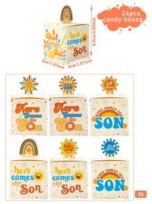 24 piezas Caja de regalo con estilo Aquí viene el sol, caja de embalaje de regalo favorita para fiestas de cumpleaños y vacaciones, suministros de decoración de fiesta, suministros de fiesta de verano - Multicolor - Ver 3