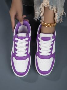 Zapatillas de tenis de mujer de moda de primavera en blanco/morado, zapatillas deportivas de tendencia, con suela gruesa cómoda y transpirable, aptas para fiesta, atuendo diario, regalo de estudiante - Multicolor - Ver 1