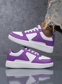 Zapatillas de tenis de mujer de moda de primavera en blanco/morado, zapatillas deportivas de tendencia, con suela gruesa cómoda y transpirable, aptas para fiesta, atuendo diario, regalo de estudiante - Multicolor - Ver 2