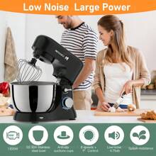 1 PC. Batidora de pie NOVAKA con enchufe de EE. UU., batidora de pie eléctrica para el hogar con cabezal inclinable de 4,5 L, velocidad de 1000 W 6+P, batidora de cocina multifuncional con gancho para masa, batidor, batidora de alimentos y batidor de mantequilla