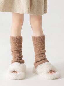 1 Đôi tất chân bằng vải nhung ấm áp cho bé gái, tất mềm mại thoáng khí và thoải mái cho mùa thu đông, tất lông cho trẻ em - Màu Khaki - Xem 7