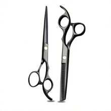 Kit Of 3 Professional Scissors With Razor Edge And Colored Thinning Shears - Plateado - Ver 2