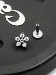 316 Titanium Steel 5 Petal Zirconia Cast Lip Studs Ear Bone Studs Fashionable And Exquisite Body Jewelry For Men And Women1pc - Silver - View 1